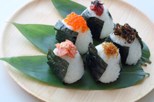 Home made rice balls with various traditional filling